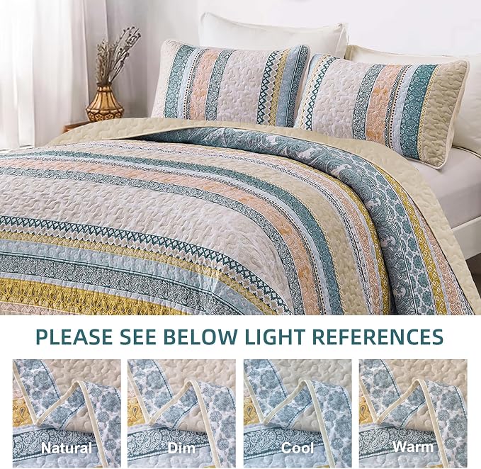 WONGS BEDDING Boho Quilt Set King Size, Lightweight Bedspread Coverlet Bedding - Image 5