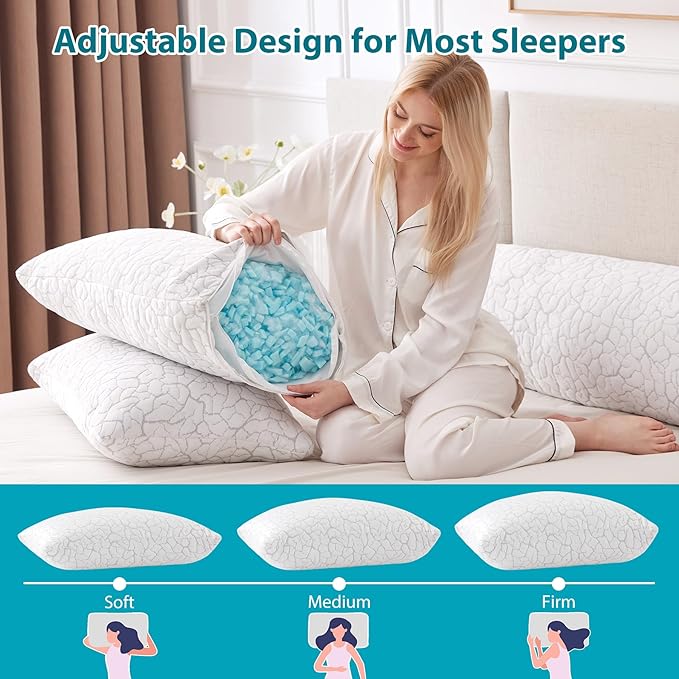 Cooling Pillows for Sleeping 1 Pack, Standard Size Adjustable Shredded Memory - Image 3