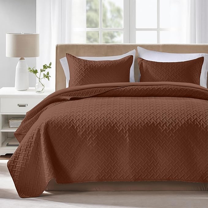 FLYMME King/Cal King Size Quilt Bedding Set, Modern Geometric Weave Stripe by FLYMME
