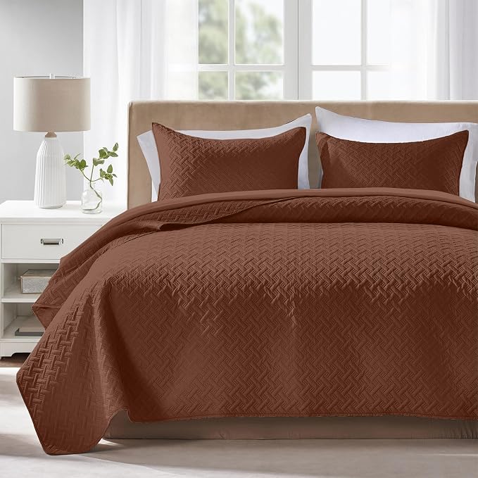FLYMME Full/Queen Quilt Bedding Set, Modern Geometric Weave Stripe Pattern by FLYMME