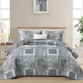 Cottolester Grey Quilt Set Queen Size, 3 Pieces Boho Patchwork Paisley Quilt Set by Cottolester