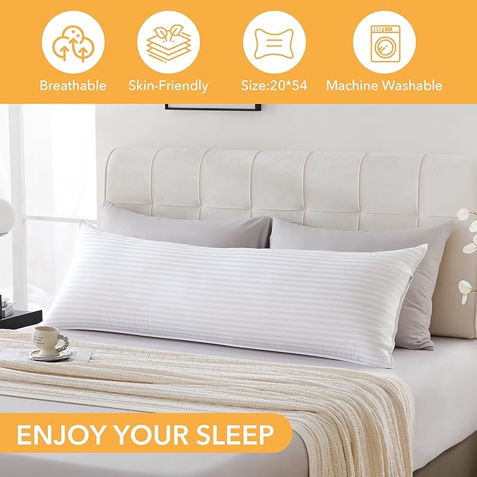 Oubonun Premium Striped Body Pillow, Breathable Cooling Cotton Cover, Soft and - Image 5