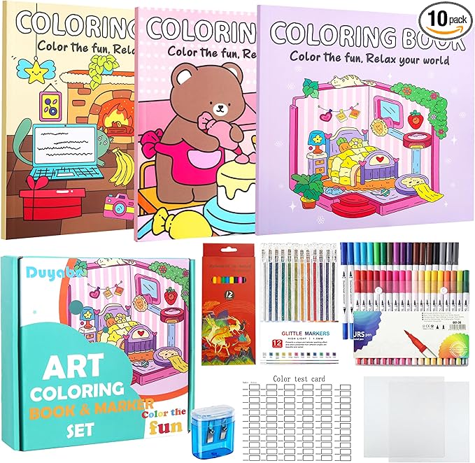 Cute Coloring Book Set for Teens Adults Relaxation, Easy and Simple Designs by Unknown