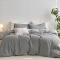 MooMee Striped Duvet Cover Set 100% Washed Cotton Linen Like Textured by MOOMEE