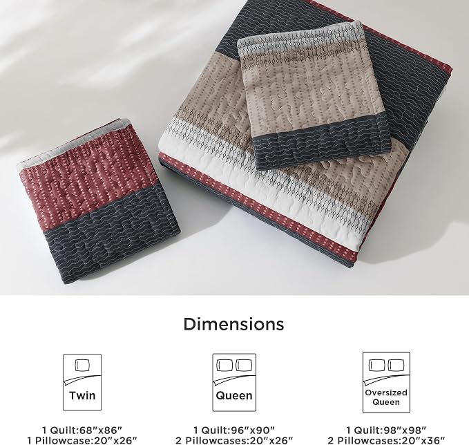 Litanika Quilt Queen Size Black and Red, Stripe Patchwork Summer Bedspread - Image 7