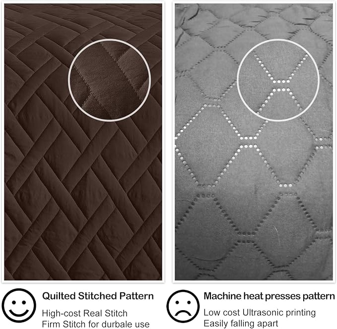 HORIMOTE HOME Quilt Set Twin Size Chocolate, Classic Geometric Diamond Stitched - Image 4