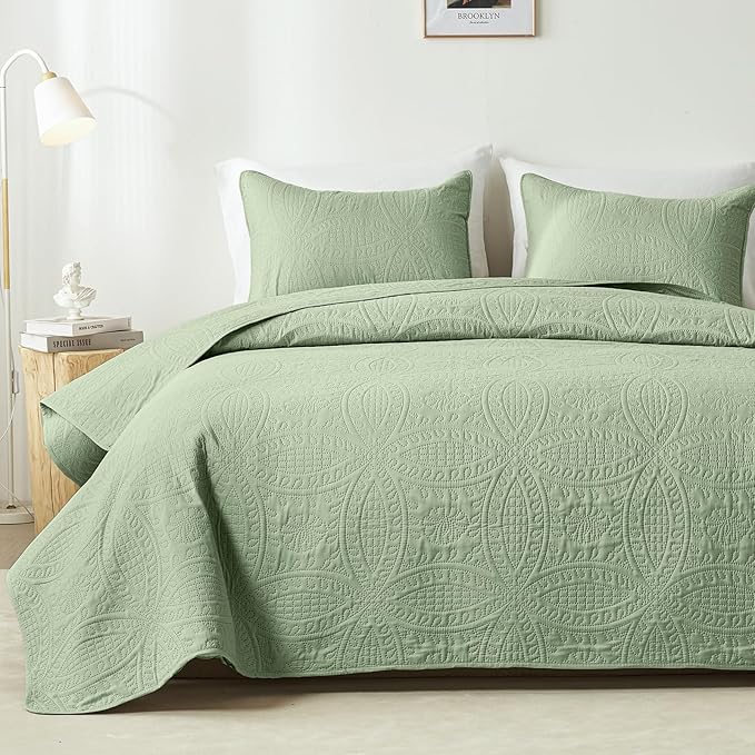 akkialla Twin Quilt Bedding Set, Sage Green Ultrasonic Quilt Set, Lightweight by akkialla
