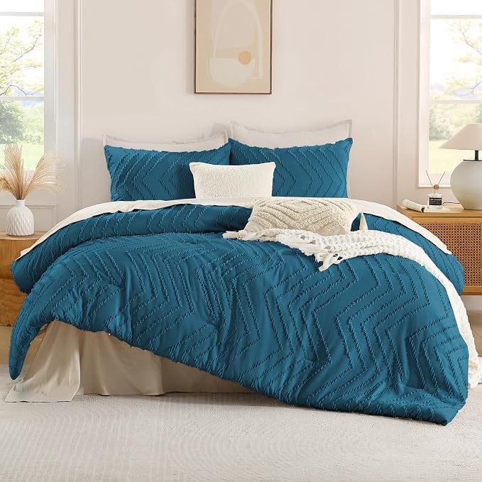 Andency Teal Comforter Set Queen Size, Boho Soft Warm Tufted Bedding Comforter - Image 2