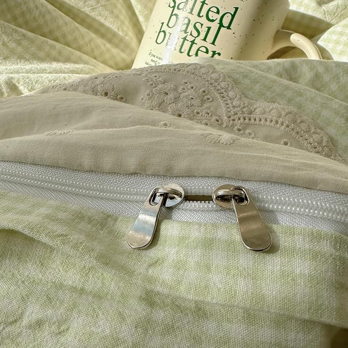 MKXI Mint Green Gingham Duvet Cover Set Queen - Image 9