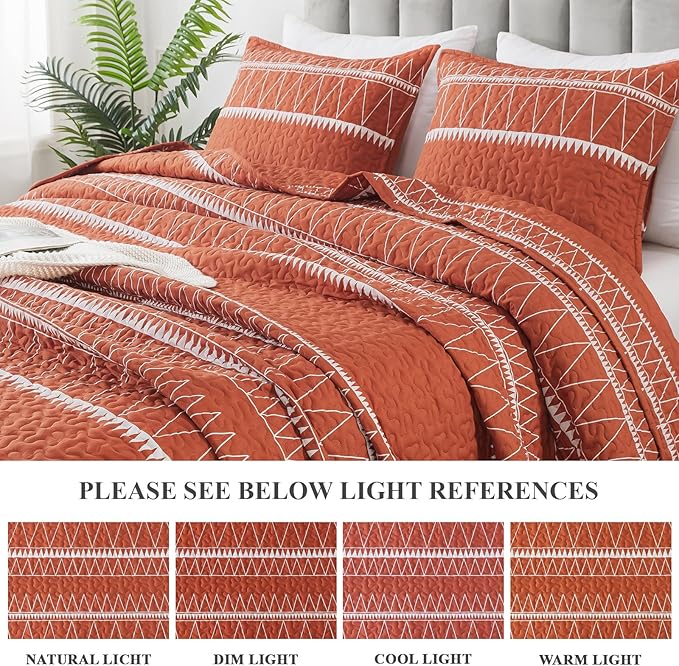 Andency Terracotta California King Quilt Set, 3 Pieces Boho Lightweight Soft - Image 4