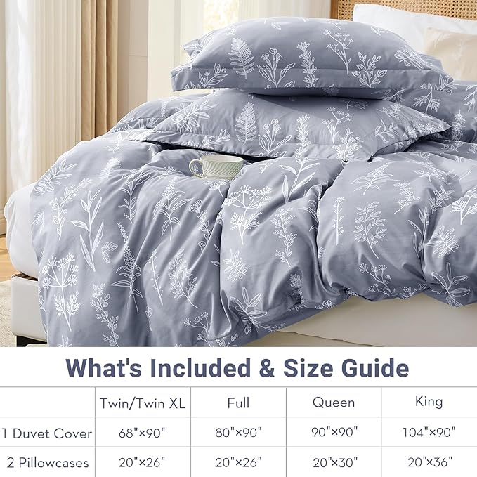 MUXHOMO Duvet Cover Full Size, Reversible Floral Grey Duvet Cover Set - Image 6
