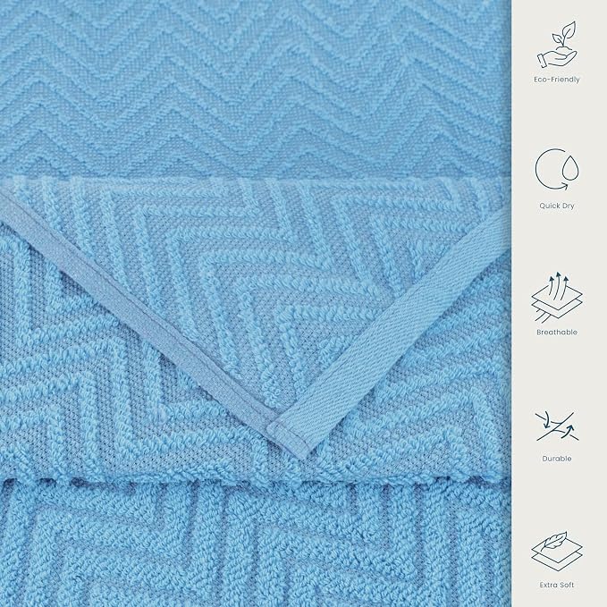 CASA COPENHAGEN Wave Textured 6 Pieces Towel Set- Dusty Blue, 550 GSM 2 Bath - Image 5