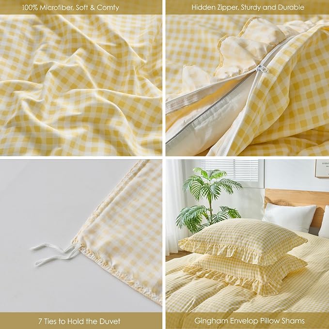 Gingham Duvet Cover Queen Size, 3 Pieces Soft Breathable Microfiber Plaid - Image 2