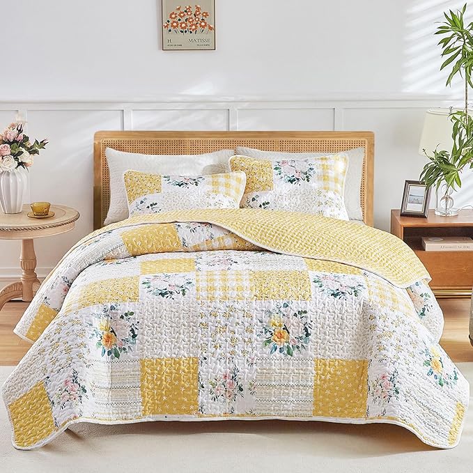 Joyreap 2 Pieces Floral Patchwork Quilt Set Twin, Soft n Cozy Microfiber Quilt by Joyreap