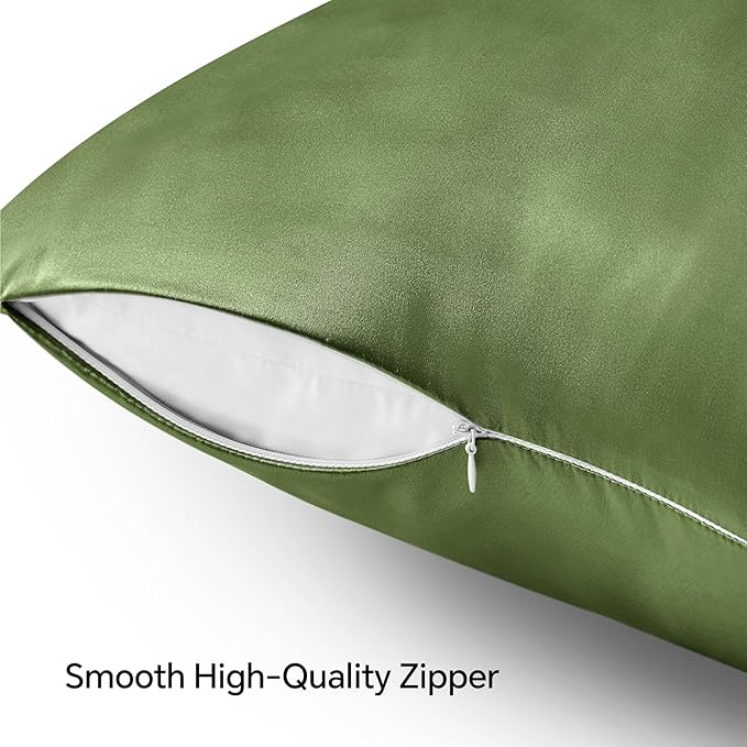 BEDELITE Satin Pillowcase with Zipper 2 Pack, Cedar Green Pillow Cases Standard - Image 5