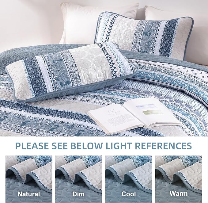WONGS BEDDING Boho Quilt Set King Size, Lightweight Bedspread Coverlet Bedding - Image 4