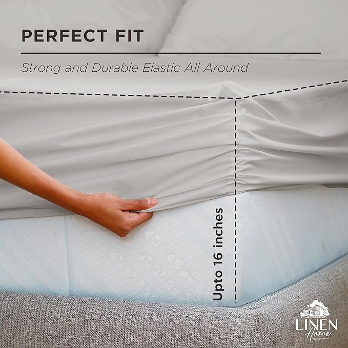 Linen Home 100% Cotton Percale Weave Fitted Sheet, King Size, 1 Deep Pocket - Image 3