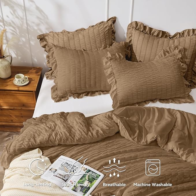 JOLLYVOGUE Full Size Comforter, 3 Pieces Oak Brown Seersucker Lightweight Full - Image 2