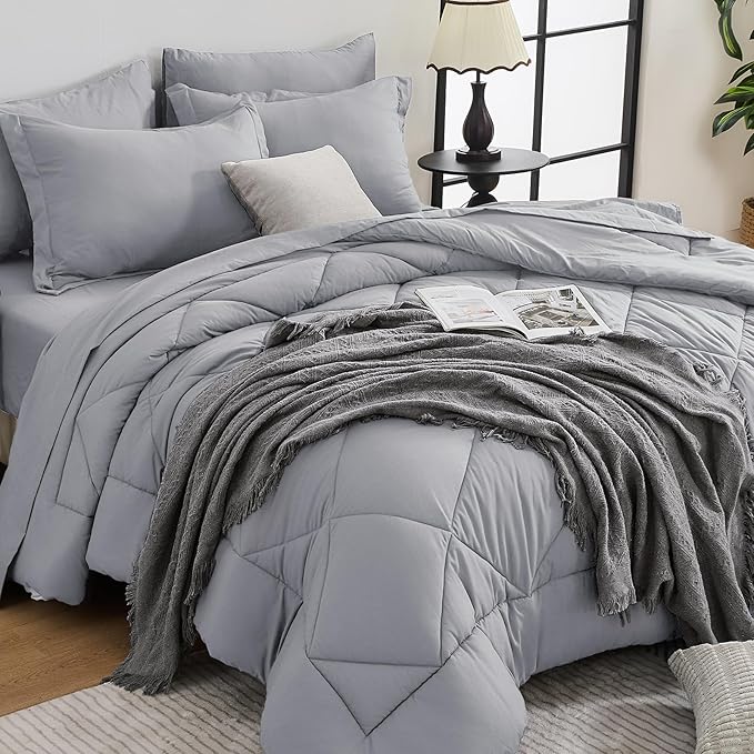 HEVUMYI Light Grey California King Comforter Set by HEVUMYI