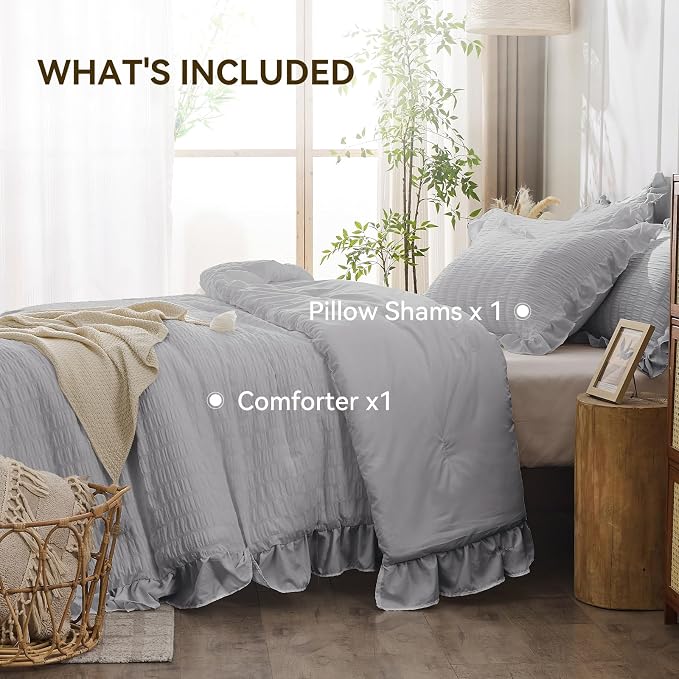 JOLLYVOGUE Light Grey Twin Size Comforter Set, 2 Pieces Seersucker Lightweight - Image 6