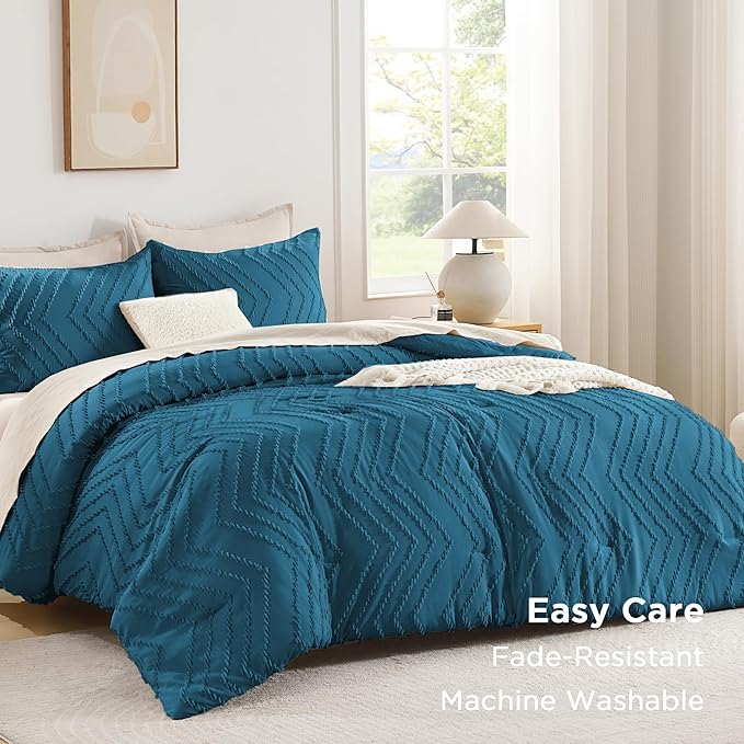 Andency Teal Comforter Set Queen Size, Boho Soft Warm Tufted Bedding Comforter - Image 3