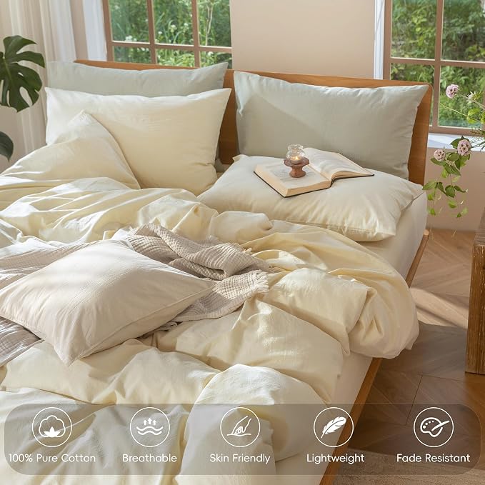 MooMee Bedding Duvet Cover Set 100% Washed Cotton Linen Like Textured - Image 4