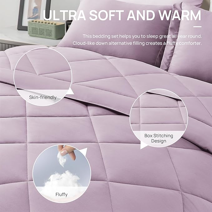 Love's cabin Full Comforter Set Light Purple, 7 Pieces Full Bed in a Bag - Image 5