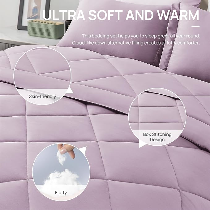 Love's cabin Twin XL Comforter Set Light Purple, 5 Pieces Twin XL Bed in a Bag - Image 5