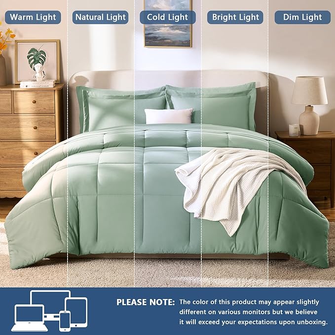 CozyLux King Size Comforter Set Sage Green - Image 5