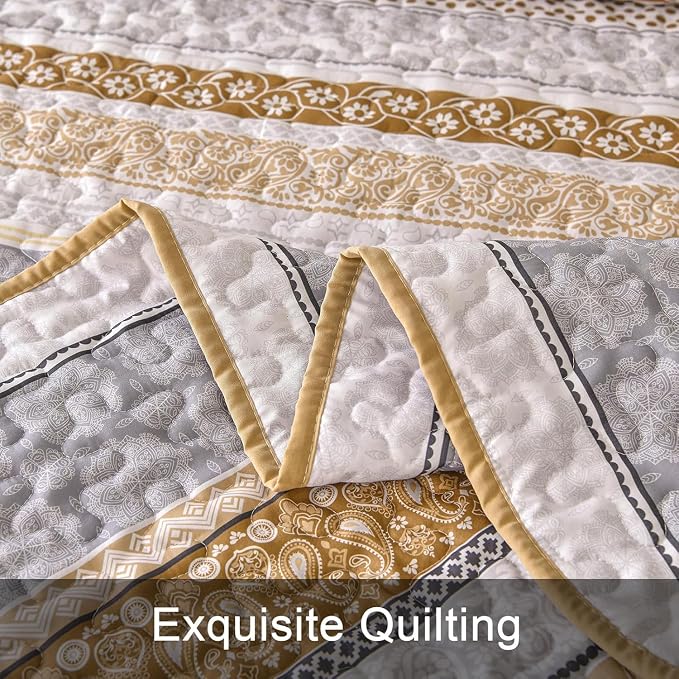 WONGS BEDDING Boho Quilt Set Full Size, Lightweight Microfiber Bedspread - Image 6