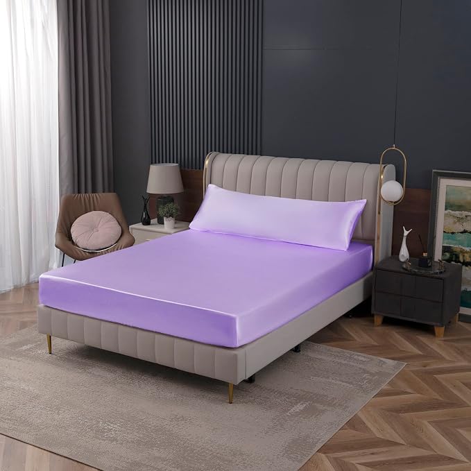 Homiest Lavender Satin Fitted Twin XL Size Bed Sheet, Deep Pocket, Luxury & - Image 7