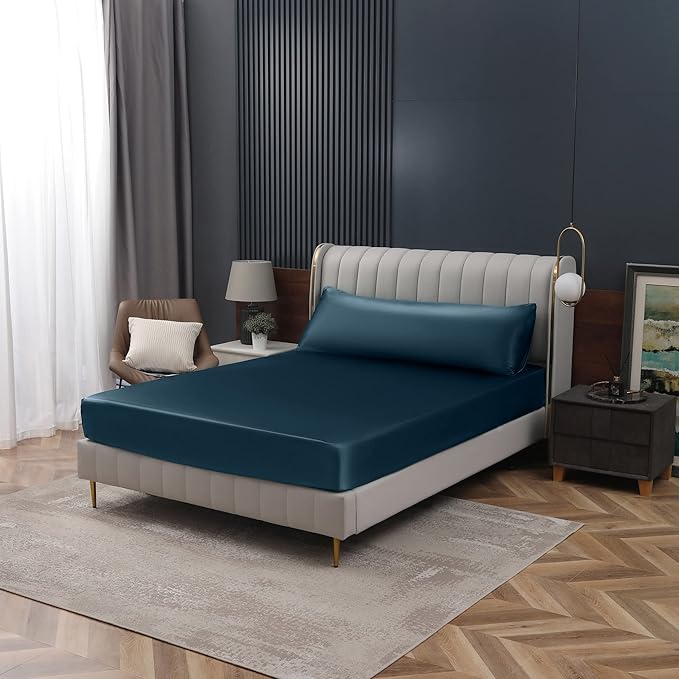 Homiest Deep Sea Blue Satin Fitted Sheet King Size, Deep Pocket, Luxury & Ultra - Image 7