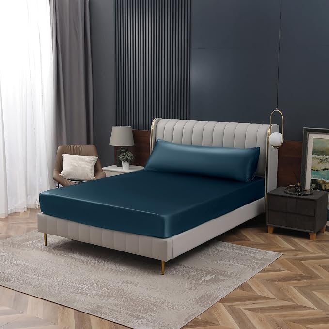 Homiest Deep Sea Blue Satin Fitted Sheet Twin Size, Deep Pocket, Luxury & Ultra - Image 7