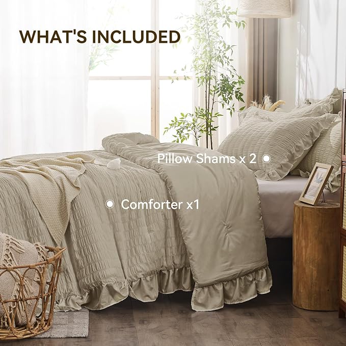 JOLLYVOGUE Full Size Comforter, 3 Pieces Linen Seersucker Lightweight Full Size - Image 5