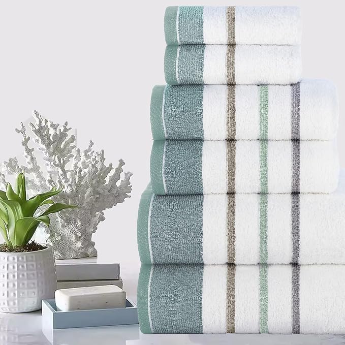 CASA COPENHAGEN White Bay 6Pcs 100% Egyptian Cotton Large Designer Towels Gift - Image 3