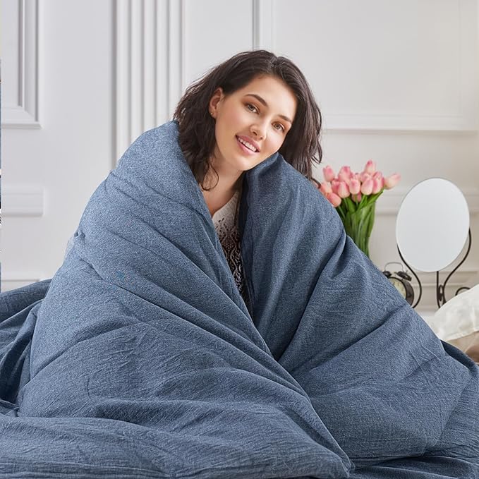 NEXHOME PRO Duvet Cover Full 100% Washed Cotton, Heathered Blue Breathable - Image 7