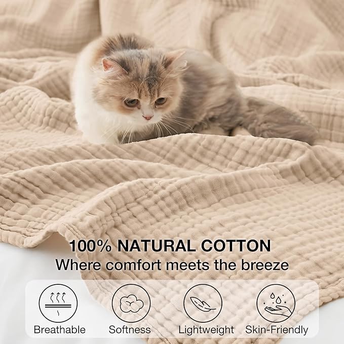 Cooling Throw Blanket Twin XL 66" x 90", 6 Layers Muslin Blankets 100% Cotton - Image 5