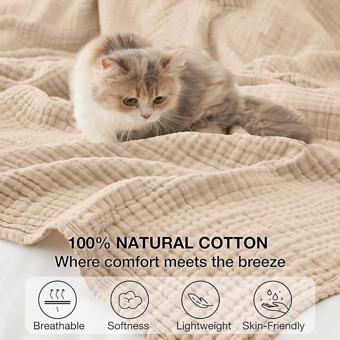 100% Cotton Muslin Blanket Twin 60" x 80", Breathable and Lightweight Cotton - Image 5
