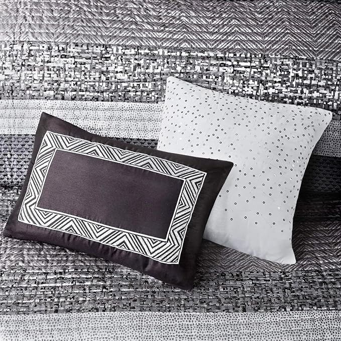 Madison Park King Quilt Set Lustrous Jacquard & Glitter Accent Coverlet Set - Image 12