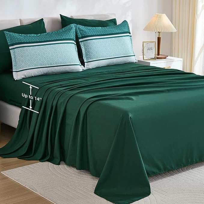 WONGS BEDDING 7 Pieces Comforter Set Queen Size, Emerald Green Boho Soft - Image 6