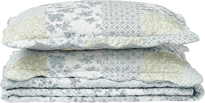 Brilliant Sunshine Multi Blue and Beige Floral Patchwork, 3-Piece Quilt Set - Image 7