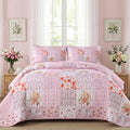 Mybedsoul Patchwork Quilts Queen Size, Soft Pink Boho Floral Queen Bedspreads by Mybedsoul