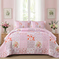 Mybedsoul Patchwork Quilt King Size, Soft Pink Boho Floral King Bedspreads by Mybedsoul