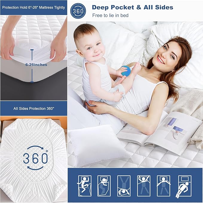 GRT King Waterproof Mattress Pad, 100% Waterproof Quilted Fitted Mattress - Image 5
