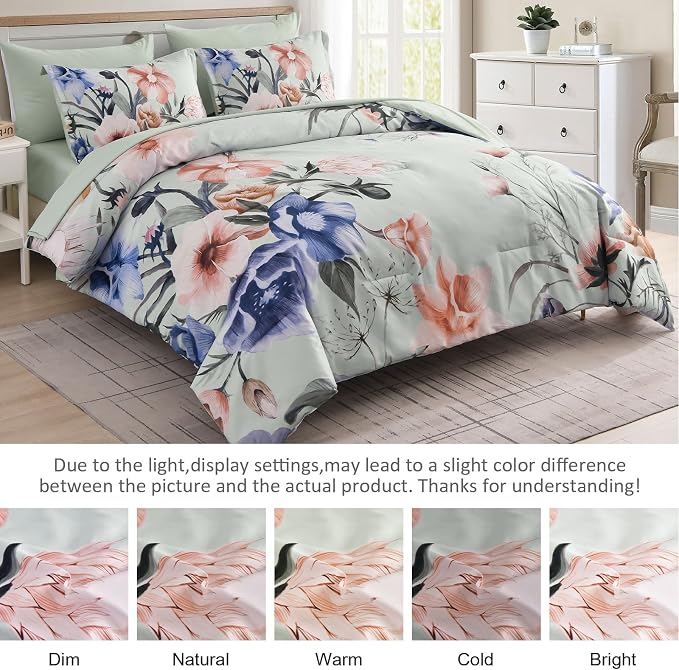 Luxudecor Floral Comforter Set King Size 7 Piece, Elegant Comforter Bedding Set - Image 8