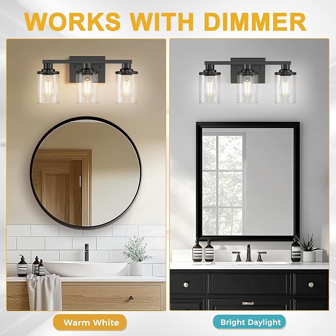 L LOHAS LED 3-Light Bathroom Vanity Light, 17 Inch Matte Black Bathroom Lighting - Image 3