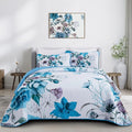 Floral Quilt Set Queen 3 Pieces Boho Blue Floral Quilt Coverlet Set Soft by DRUCON