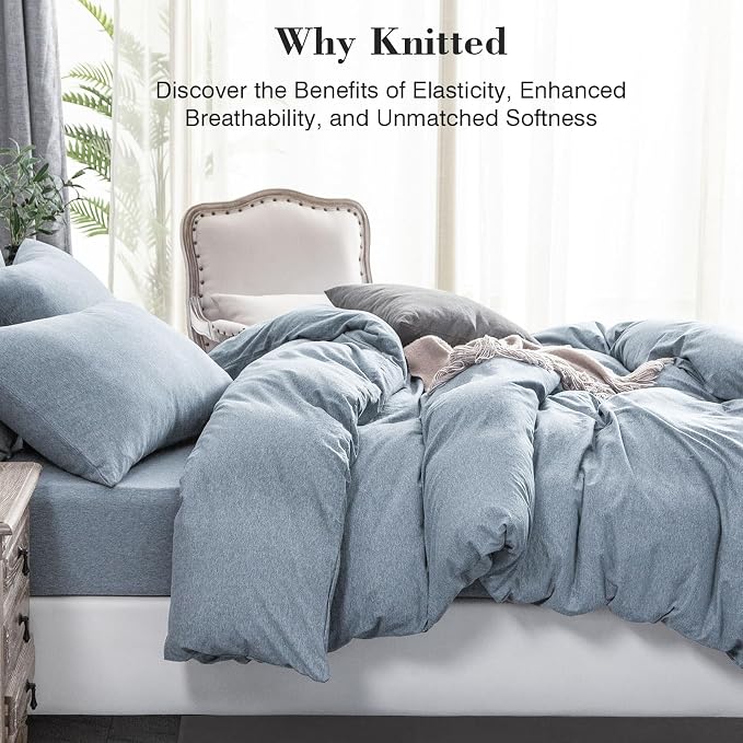 PURE ERA Jersey Knit Duvet Cover Set 100% T-Shirt Cotton Super Soft Comfy 2pc - Image 2