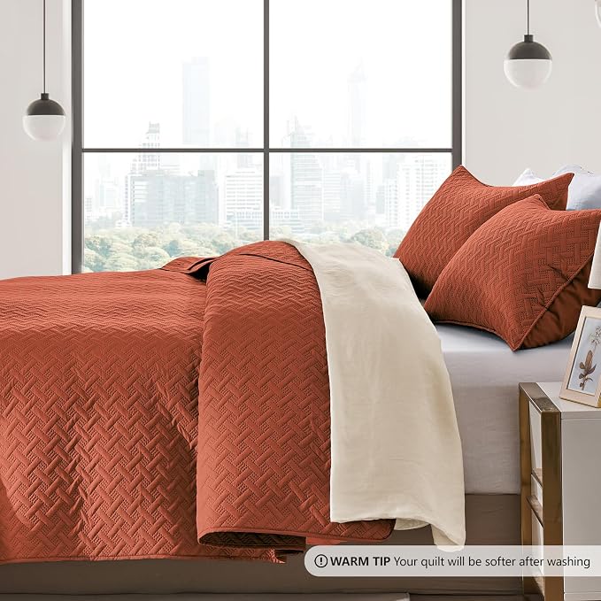 FLYMME King Size Quilt Bedding Set Burnt Orange Lightweight Bedspreads Set - Image 4