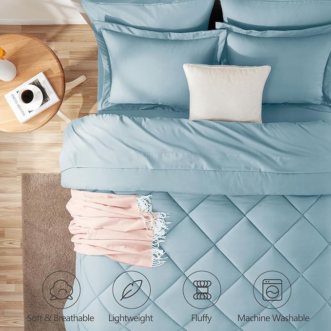 CozyLux Queen Comforter Set Light Blue - Image 2